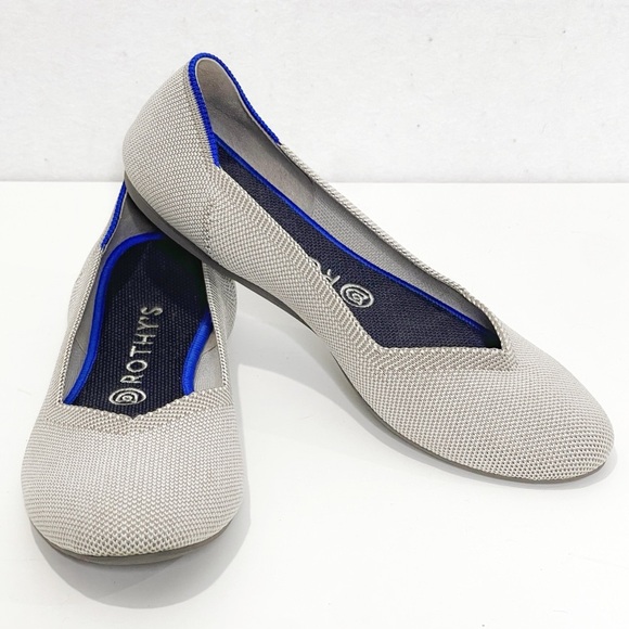 Rothy’s Birdseye Round Toe Flats Light Grey Size 8.5 Machine Washable Comfy - Picture 3 of 12